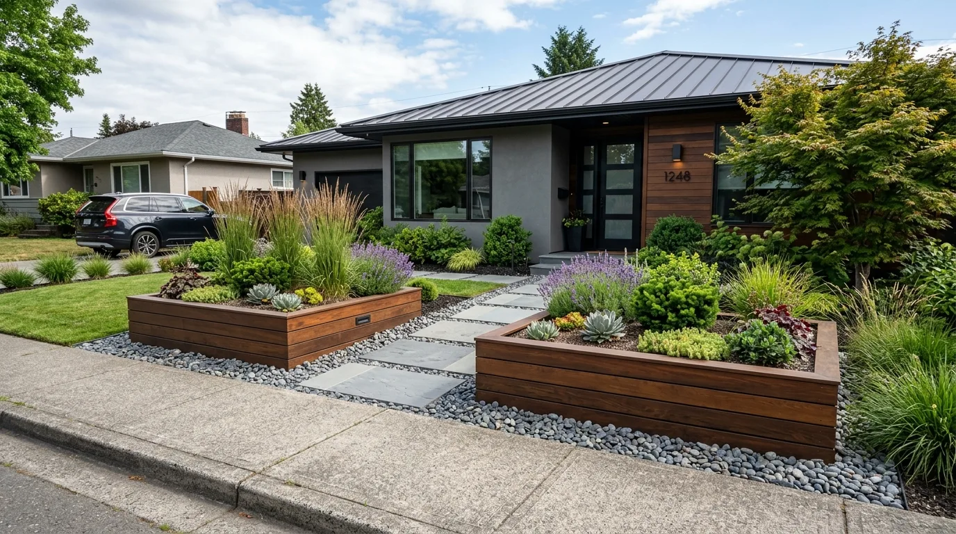 Clean Shrub Massing Near the Entry